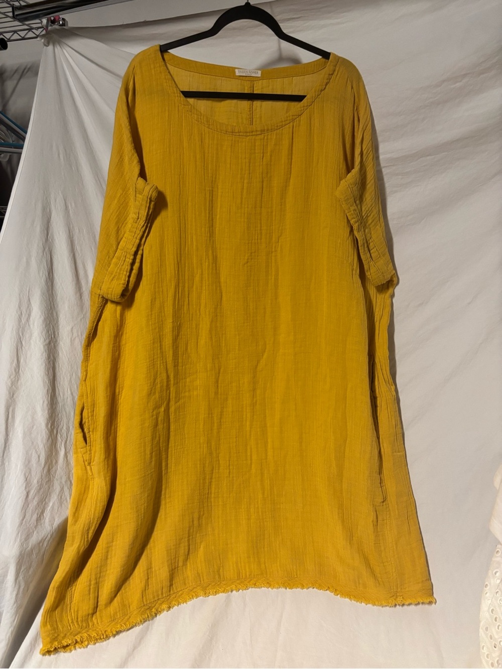 Eileen Fisher Woman Mustard Yellow Organic Cotton Tunic Dress or Swim Cover Up